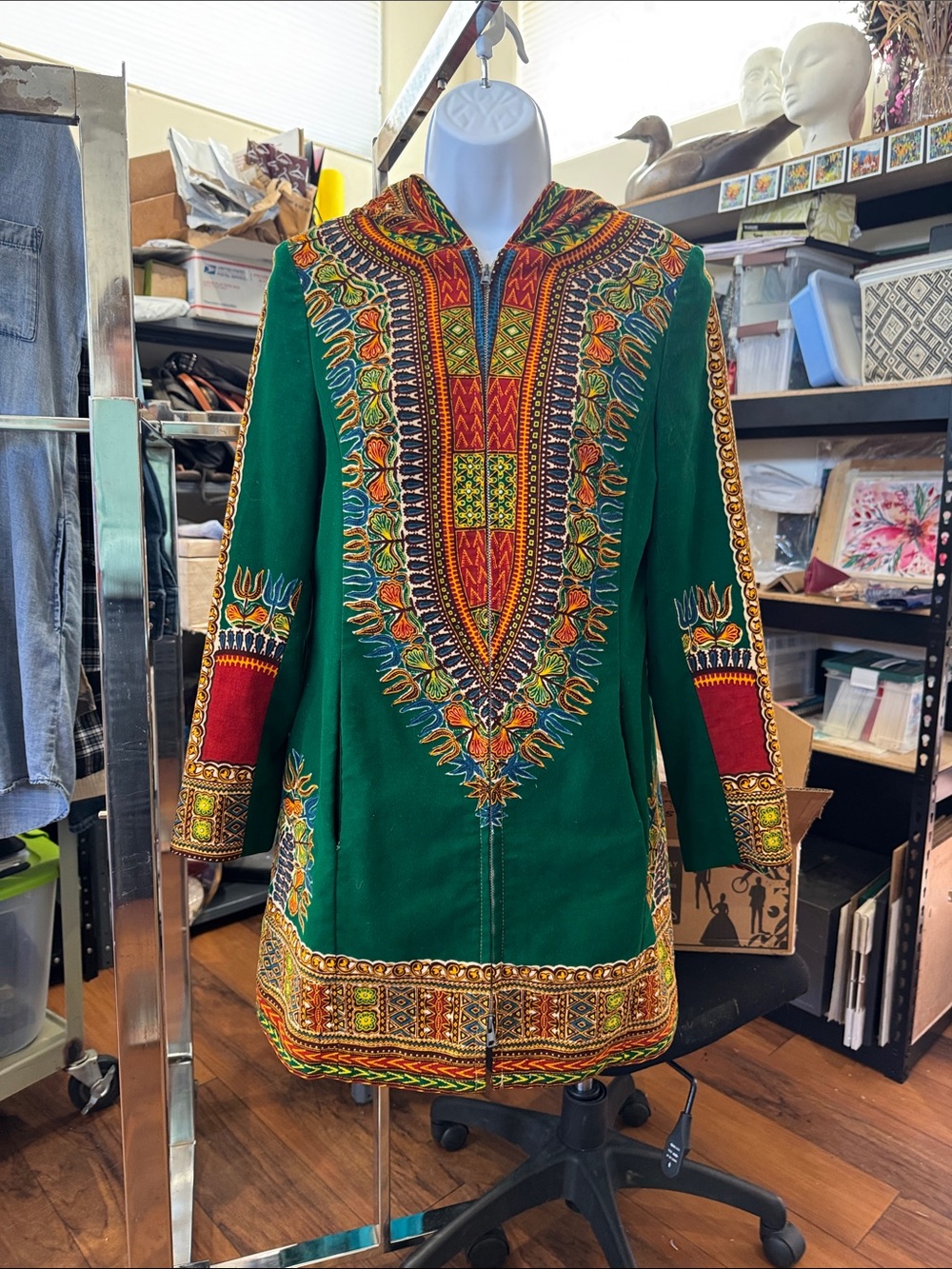 Vintage emerald green jacket w/hood